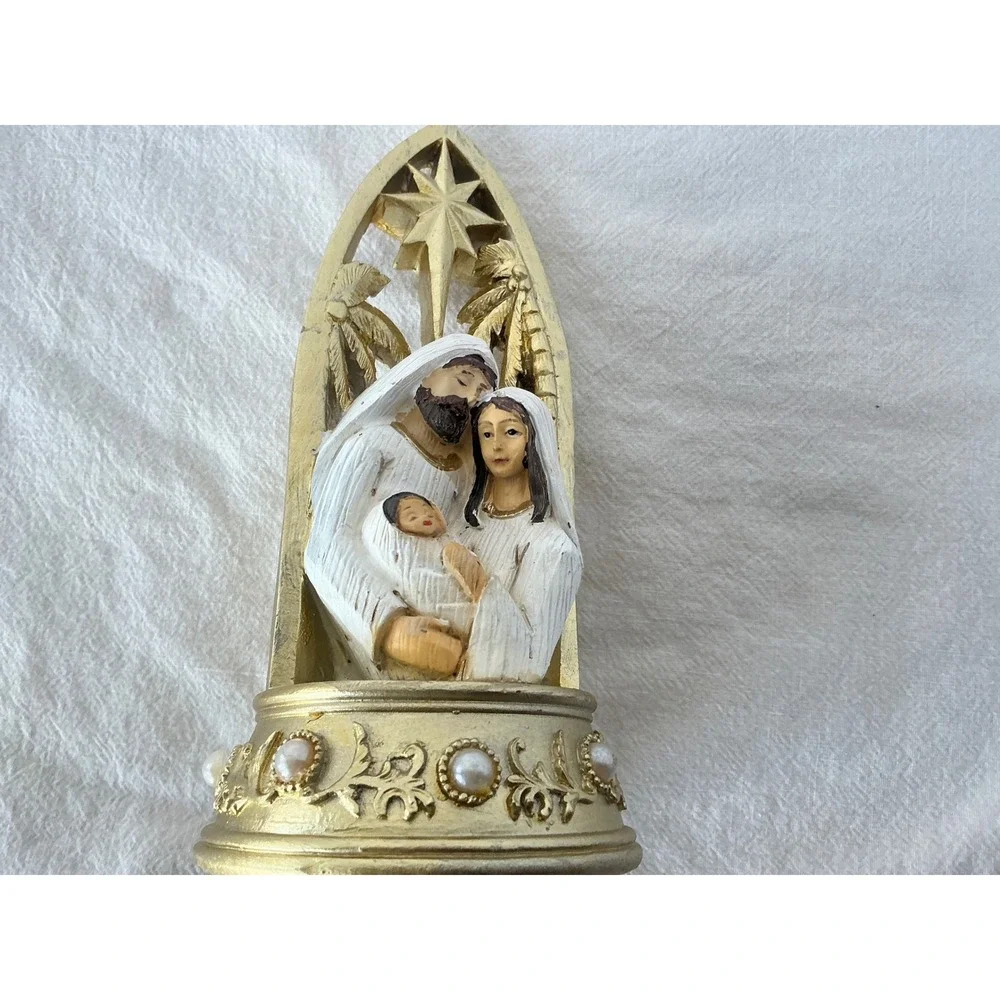 Nativity Holy Family Figurine Gold Star Pearl Accents 8.5‎ Inch Religious